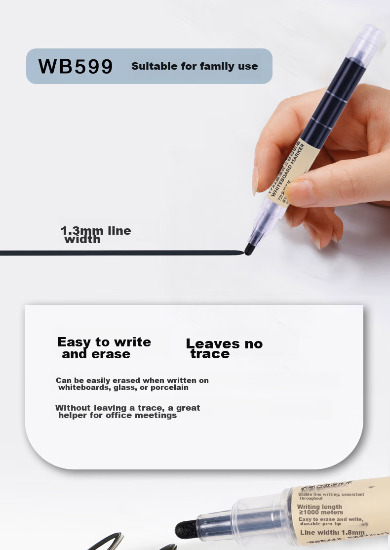 Snowhite Triple-Tank Whiteboard Marker, Large Capacity Thick Barrel, Erasable Colored Marker, Multi-Color Office Supplies, Super Writing WB-598, Black, 5 Pieces 8