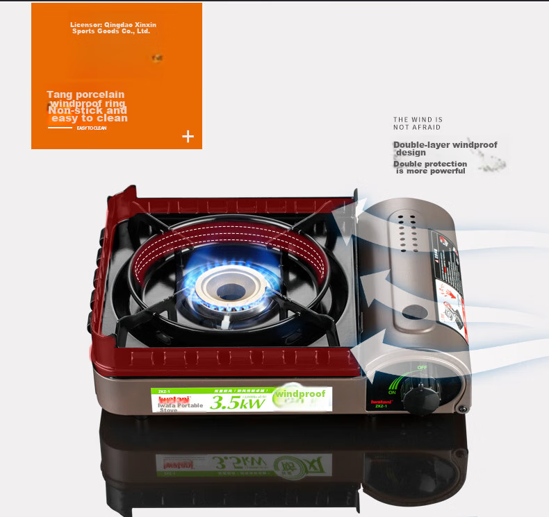 Iwatani Portable Cassette Stove, Outdoor Windproof Camping Gas Stove, Hot Pot Cooker, ZKZ-2F + Double-Sided Hot Pot Set 8