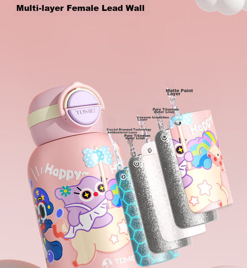 TOMIC Pure Titanium Insulated Cup, Antibacterial Student Mug, Outdoor Children's Cup, Kindergarten School Cup with Straw, Gift for Girls on National Day 29