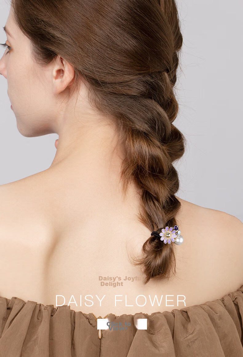 Cercoo Daisy Hair Tie, Rhinestone Pearl Hairband, Elegant Hair Loop, Rubber Band, Birthday Gift 1