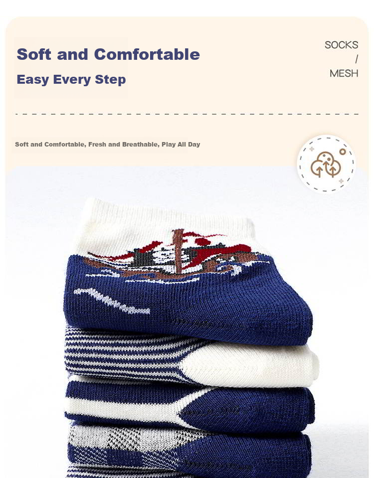 LangSha Children's Socks for Boys, Spring And Summer Cotton Socks, Comfortable Breathable Casual Sports Socks for Boys, Small to Big Kids Mid-Calf Socks 6