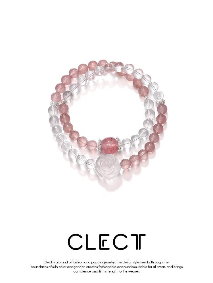 Clect Double-Layered Bracelet with White Rose Beads, Sweet Layered Crystal Jewelry for Women, Elegant And High-End Chinese Style Birthday Gift for Girlfriend 1