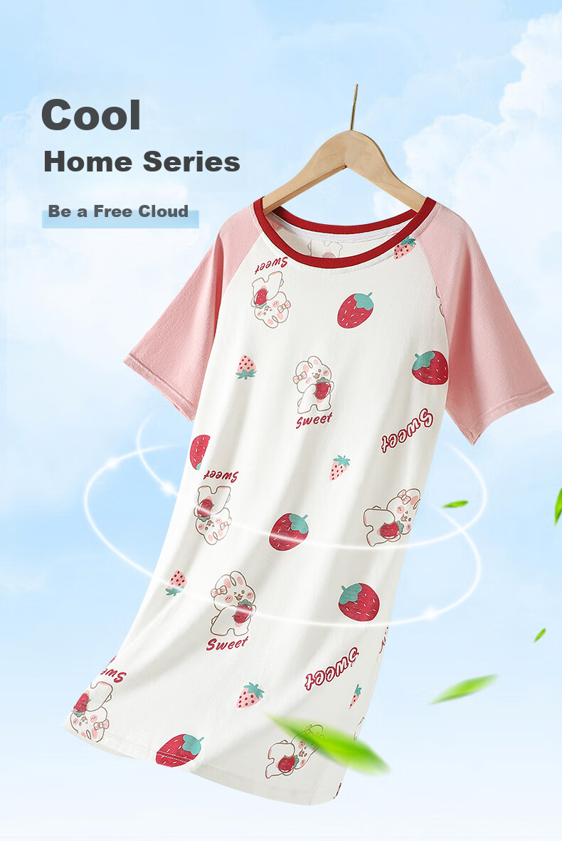 Langsha Girls' Nightdress Children's Sleepwear Summer Thin Cotton Short Sleeve Dress Homewear for Big Kids Baby 160 3