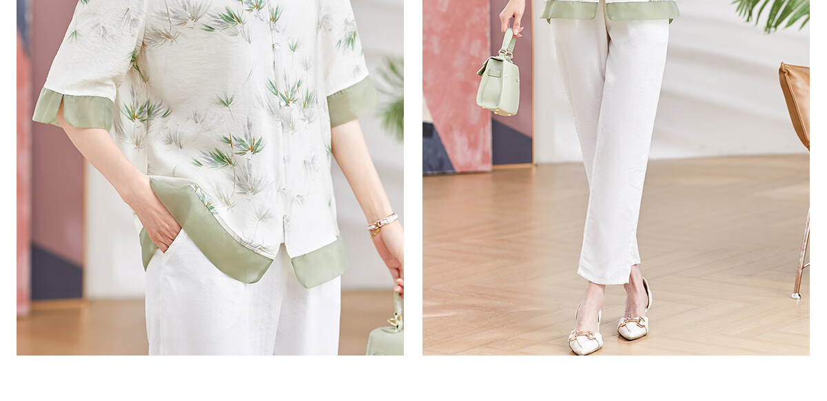 YUZHAOLIN Middle-aged and Elderly Women's Three-Quarter Sleeve Shirt Mom's Blouse Y244C1815 9