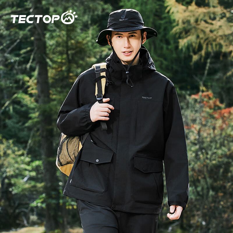 TECTOP Windproof And Cold-Resistant Outdoor Jacket for Couples, Hiking And Skiing, Model 2412167CF, Classic Black, Size 2XL