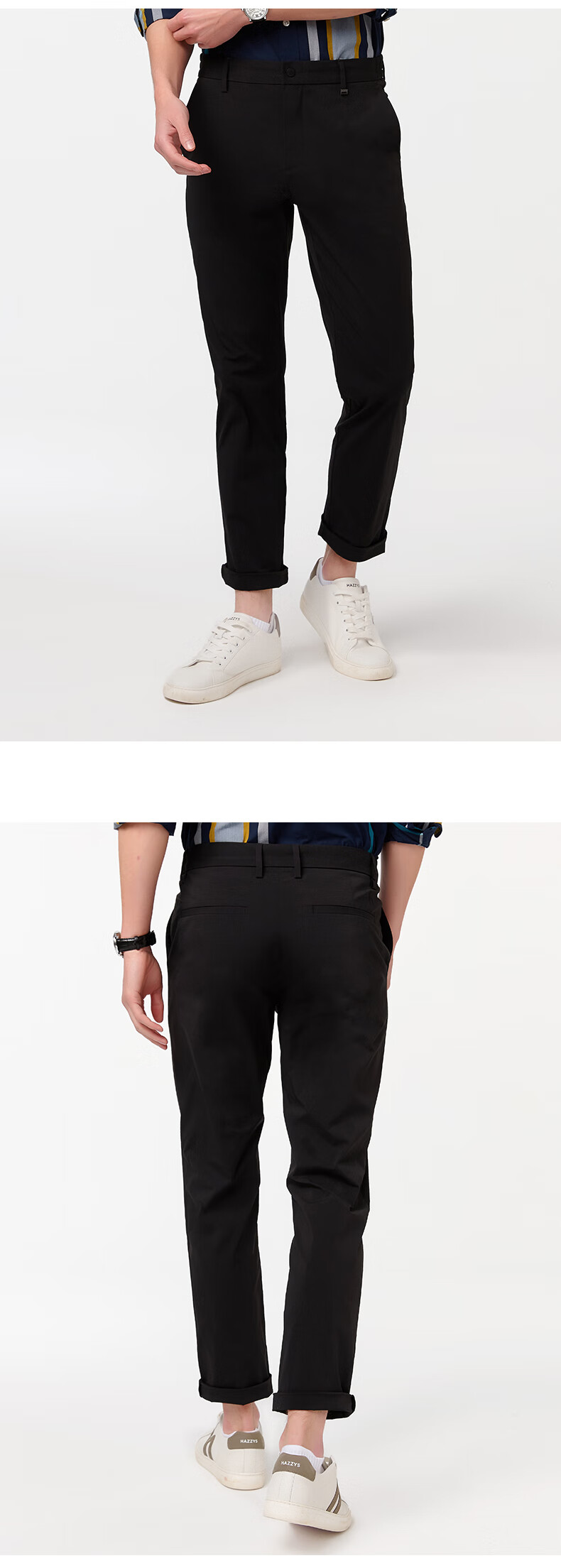 HAZZYS Men's Clothing, Solid Color Commuter Casual Pants ATDZP0CAX94, Black BK, Size 33 (175/80A) 8