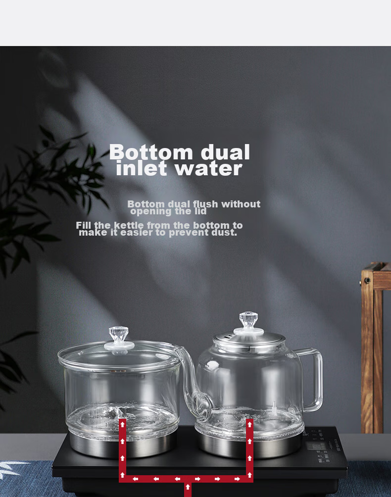 Biooner Fully Automatic Bottom Double Water Inlet Electric Kettle, Glass Water Boiler for Home And Office Use, Integrated Tea Table And Countertop, Built-In Electric Tea Stove, Tea Set Package, Light Luxury Silver Three-I 3