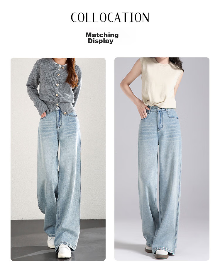 Dme [Paired with Wang Jeans] Spring And Autumn Best-Selling Classic Washed Wide-Leg High-Waist Slimming Loose Straight-Leg Pants for Wome 27