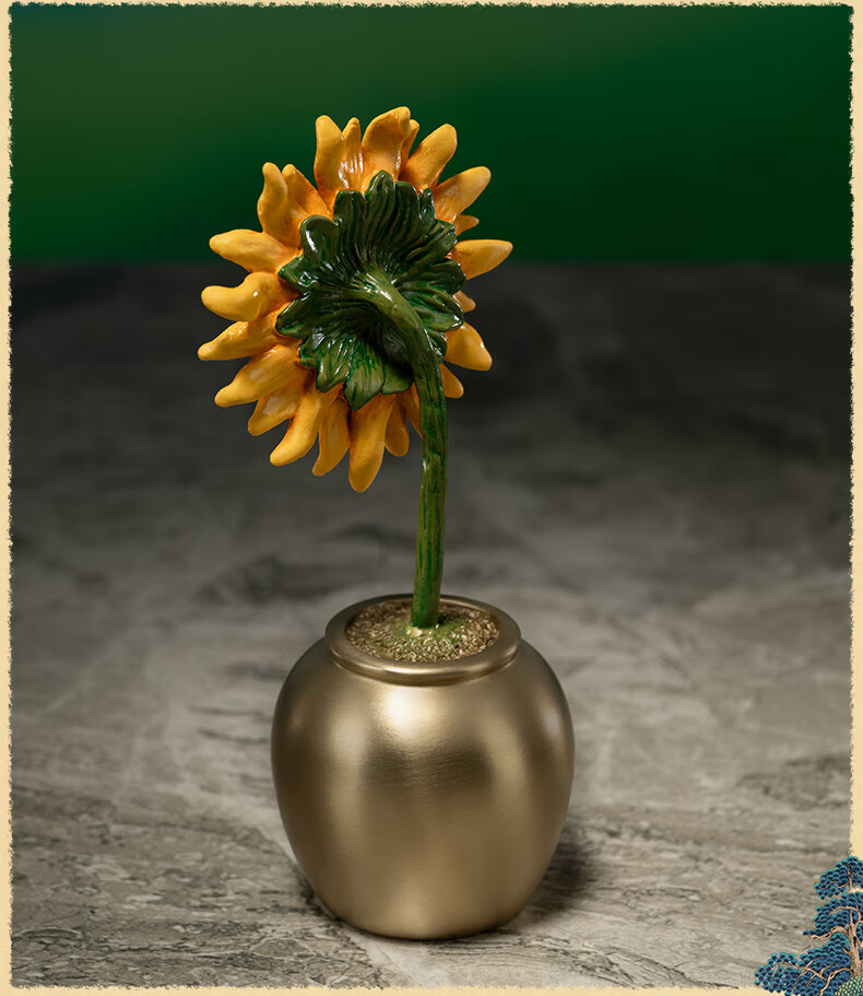 Tongshifu "One Move to Win" Living Room Desktop Sunflower Copper Ornament, Home Decor Craft Item 4