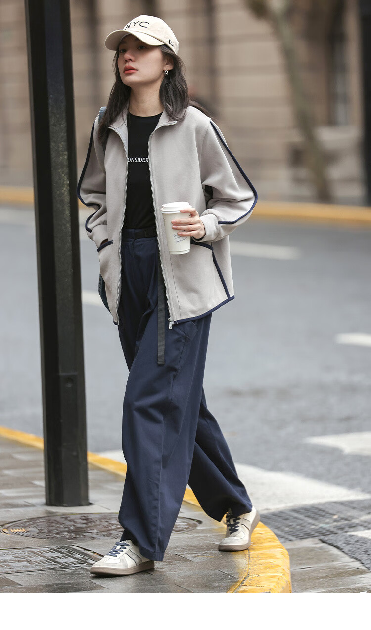 Dme [Stand-Up Collar Contrasting Trim Sweatshirt], Spring And Autumn Design, Stylish, Slimming, Long-Sleeve Casual Jacket for Wome 16