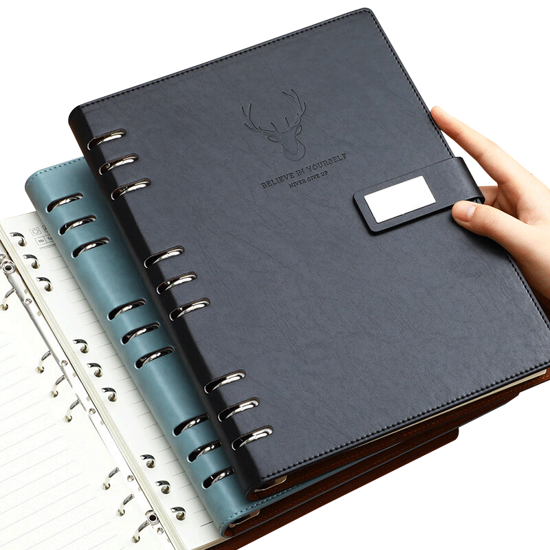 Longe Loose-Leaf Notebook A5, Detachable Pages, Journal, Stationery, Office Meeting Record Book, Customizable Logo, A5 Black