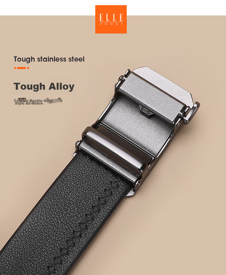 ELLE HOMME Men's Belt, High-Quality Top-Grain Leather Automatic Buckle Waistband, Business Formal Trouser Belt, Birthday Gift for Me 3