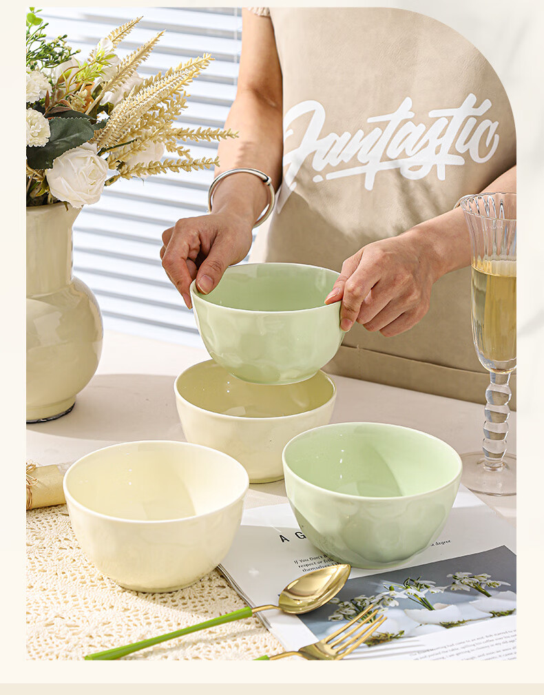 CERAMICS Cream-Colored Ceramic Noodle Bowls, Large Soup Bowls for Home Use, High-Quality Noodle Bowls, Instant Noodle Bowls, 6 Inches, Set of 2 5