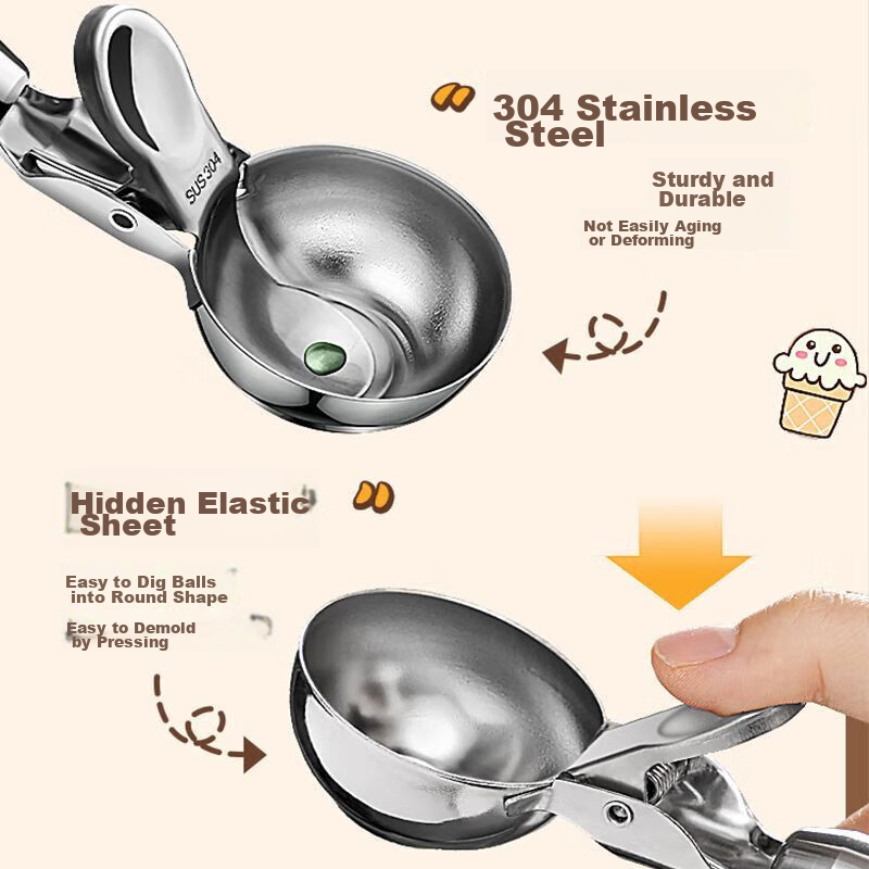Jingmao Ice Cream Scoop, Poppable Stainless Steel Fruit Baller, Watermelon Scoop, Ice Cream Baller