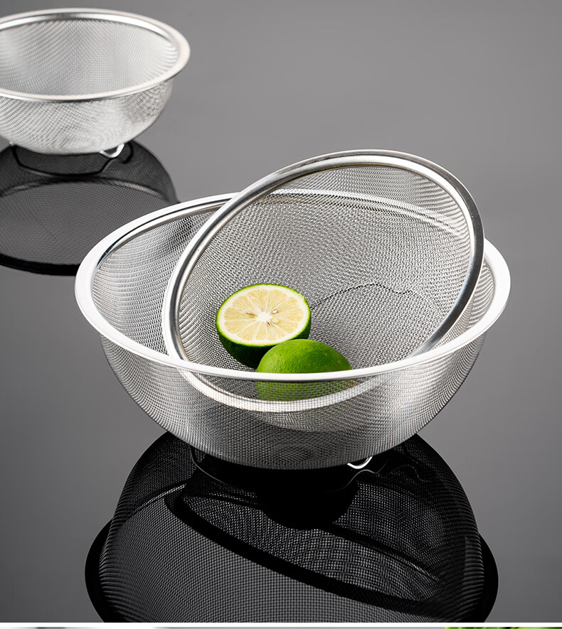 Onlycook Kitchen Sink Set, 304 Stainless Steel Colander, Rice Washing Basket, Draining Basket, Strainer Basket, Dough Kneading Bowl - 24cm 2