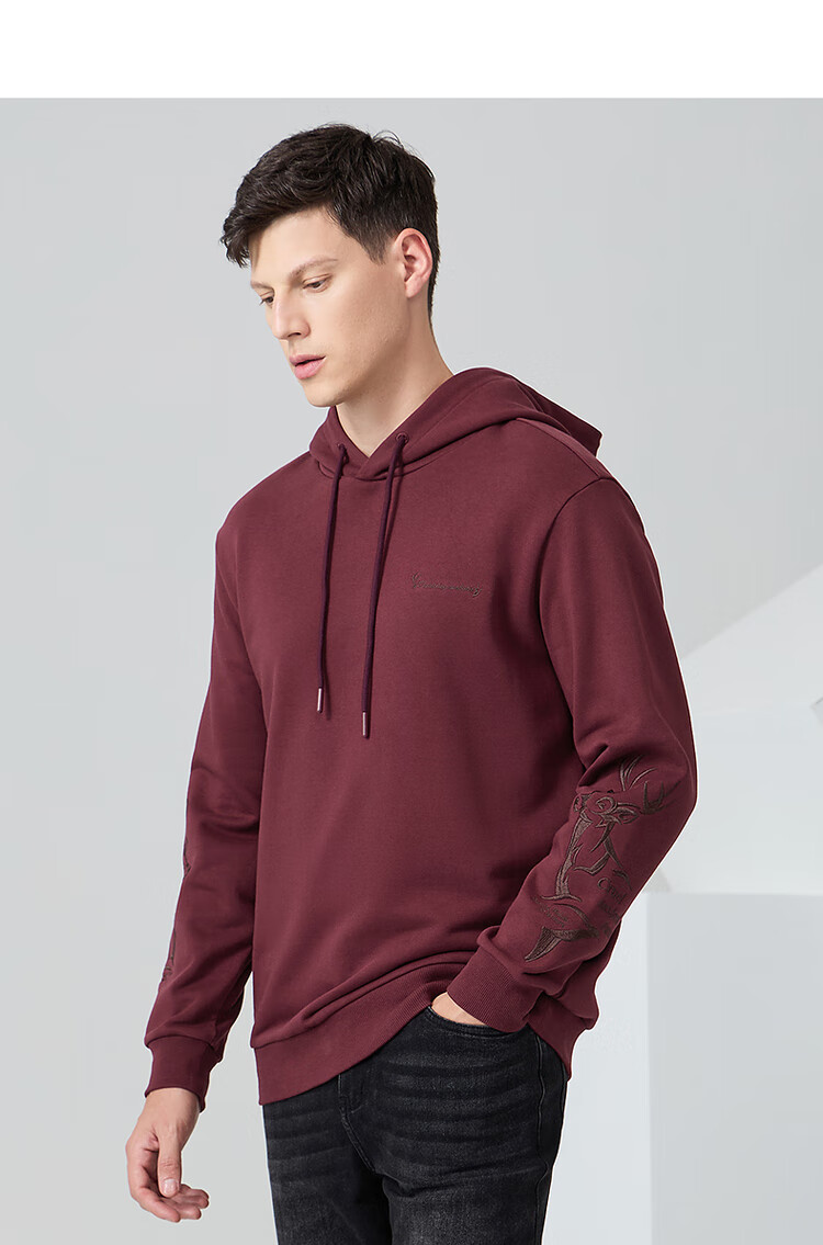 DANCING WOLVES [Jacquard Texture] Autumn And Winter Fashion Versatile Embroidered Hooded Sweatshirt for Men, 001 Black, Size 180 5