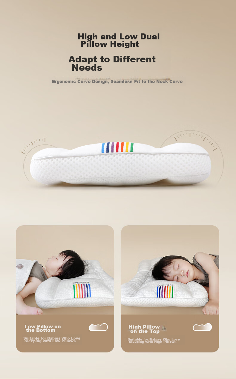 Bebebus Children's Pillow for Ages 1-3, Baby Pillow with Separate Sections for Neck And Spine Protection, Breathable And Washable, Kindergarten Pillow 11