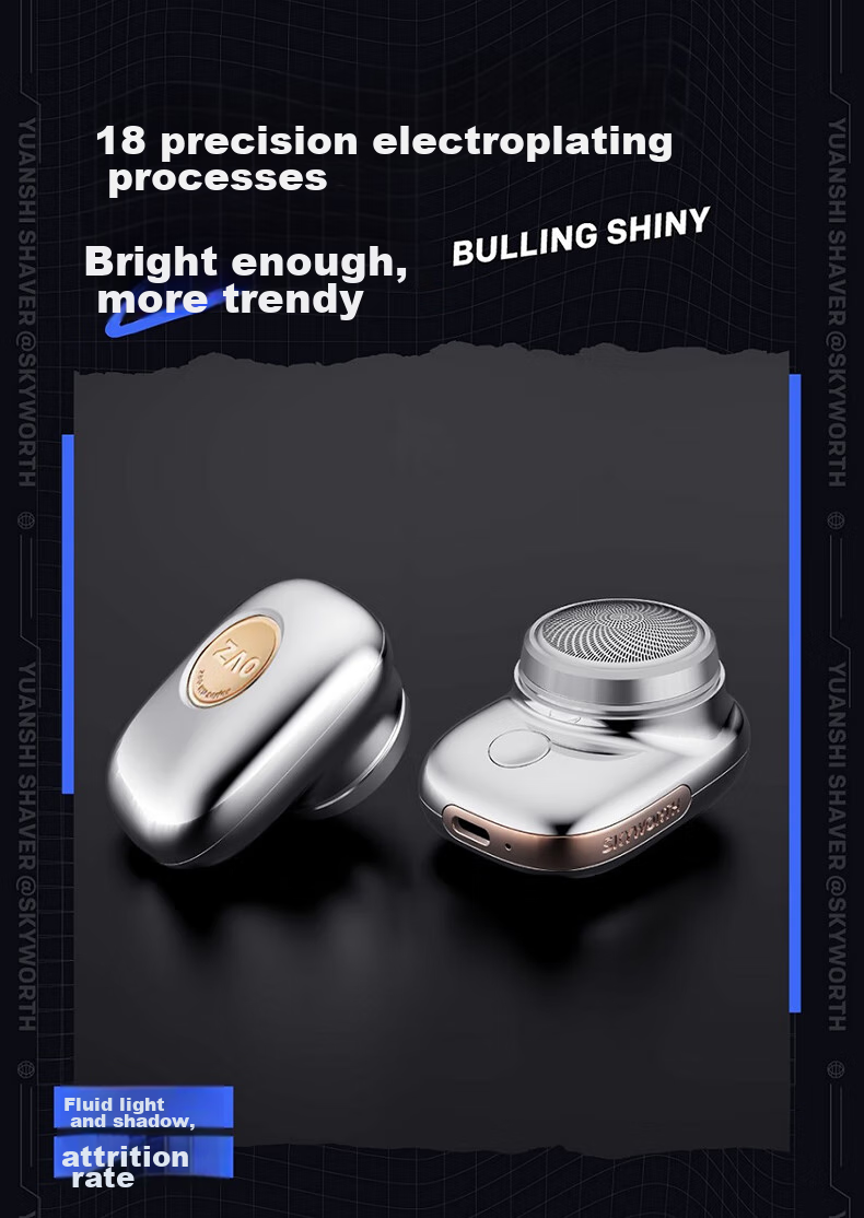 Skyworth [Wu Lei's Choice] Yuanshi Mini Electric Shaver, Portable Men's Electric Razor, Fully Washable Dry And Wet Dual-Blade, Valentine's Day Gift for Boyfriend, Gift Box Set, Tech Silver 3