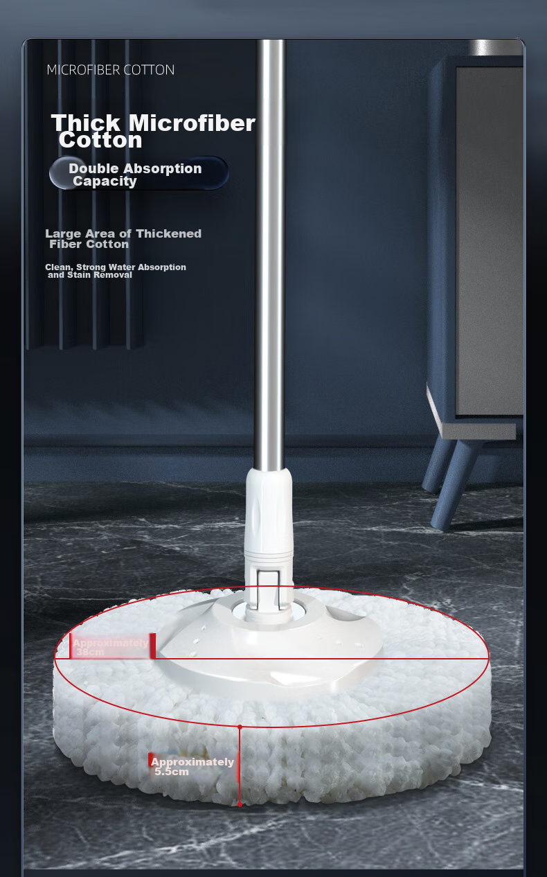 Good Wife 38cm Spin Mop with 2 Mop Heads, Dual-Drive Hydraulic Rod, Effort-Saving, Hands-Free Wet and Dry Cleaning 11
