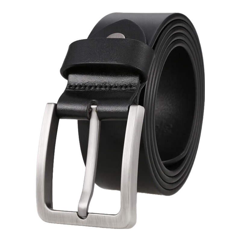 Cattlesboss Genuine Leather Belt for Men, Pin Buckle Cowhide Waistband, Top-Grain Leather Trouser Belt 3037, Qixi Gift, Elegant Black, 105cm