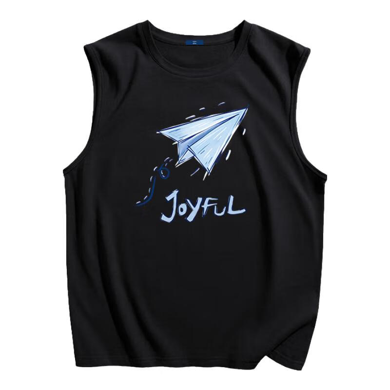 GENIOLAMODE Men's Heavyweight Vest, 220G Pure Cotton, Casual Loose Breathable Sweat-Absorbing Sleeveless T-Shirt for Young Men, Black, 2XL