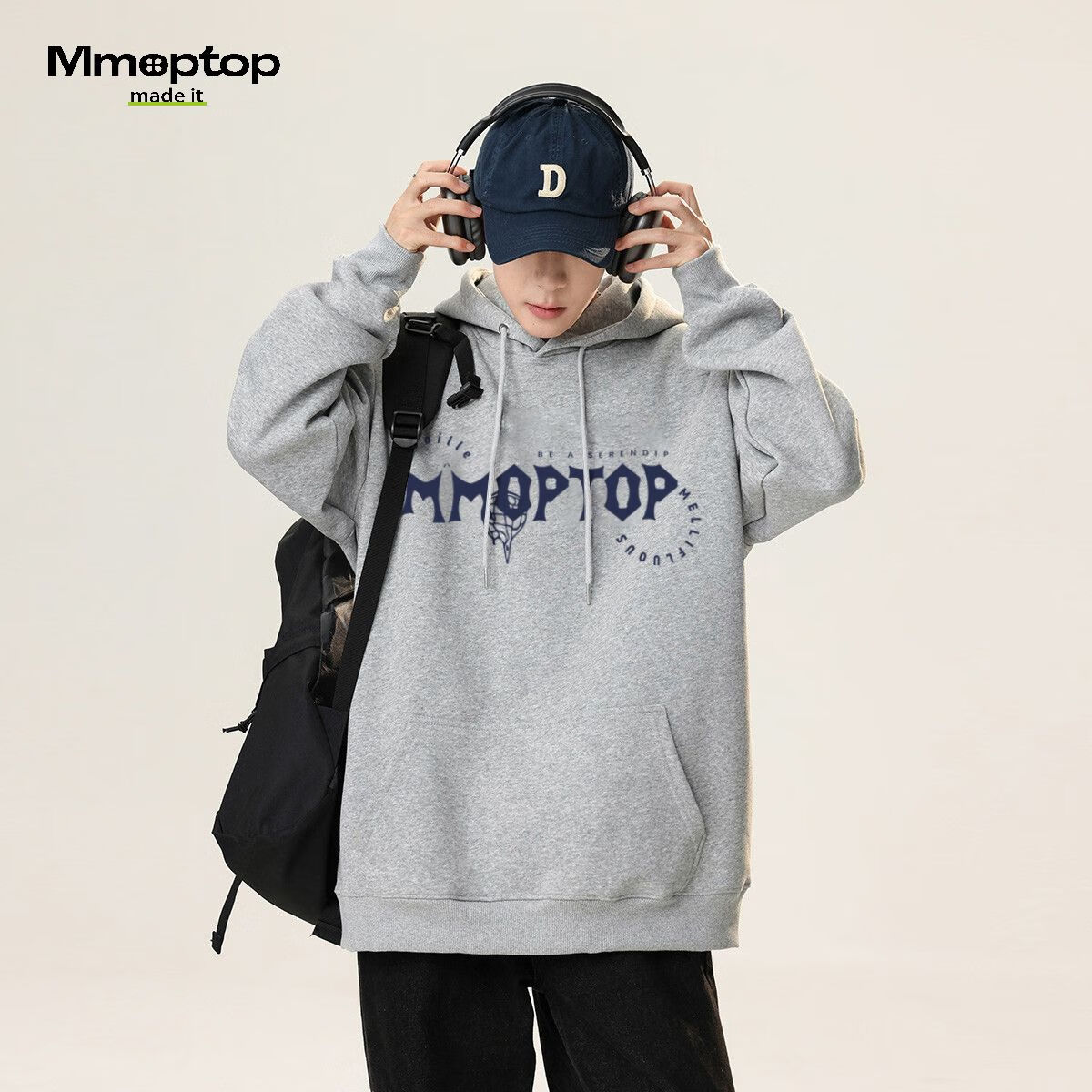 Мужская толстовка MMOPTOP с принтом, весенне-осенний стиль, зимняя свободная удобная повседневная модель MMWY08, цветочный серый, размер M