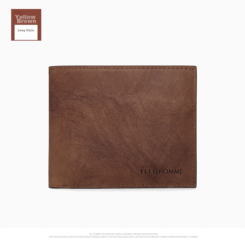 ELLE HOMME Men's Wallet, Long Style, Top-Grain Leather, Multi-Card Slots, Vintage Two-Fold Bill Holder, 0312 Brown, Birthday Gift for Me 17