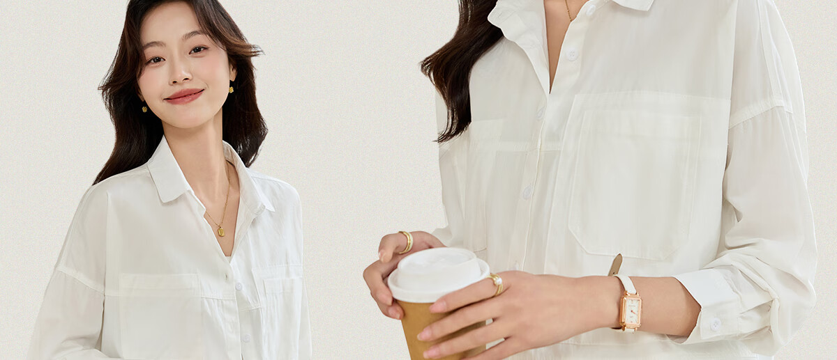 Halo Queen Long-Sleeve Shirt for Women, Loose-Fitting Casual Style, Mid-Length Student Top Outerwear, White Casual Blouse H52S052 10