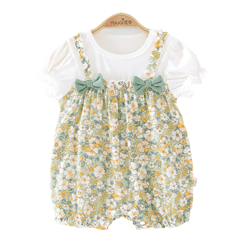 Youqi, Summer Outfit for Baby Girls, Modal Infant Clothes, Short-Sleeve Bodysuit, Lightweight Summer Dress, Sweet And Cute Romper