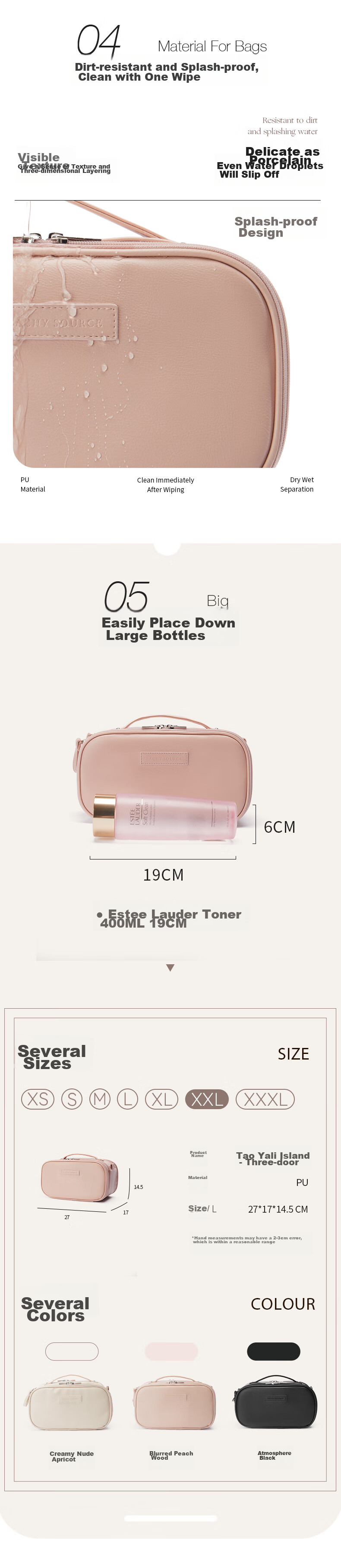 EACHY Cosmetic Bag, 2025 Portable Makeup Brush Storage Pouch, Travel Carry-On Large Capacity Toiletry Organizer Bag, Pink 6