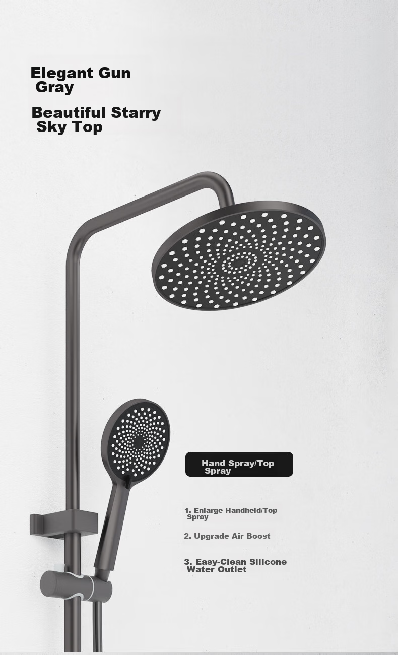 HSPA Shower Set Bathroom Shower Head Three-Piece Gun Gray Piano Key Integrated Sprinkler 5163 4