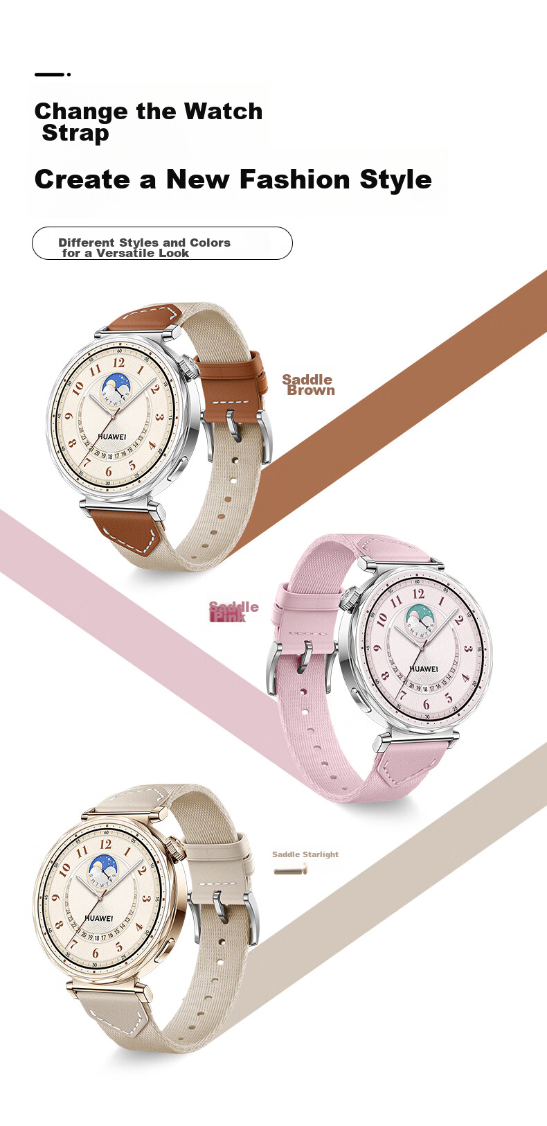 Weiqiantu Compatible with Huawei Watch GT6/GT5/5pro/GT4/WATCH5, Braided Composite Watch Strap for Women, 41/42mm Dial [Saddle Pink], 18MM Interface 2