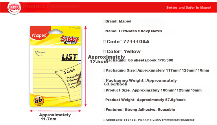 Maped Lined Memo Pads, Easy to Tear Off, Take As Needed, Daily Reminder, Office Notebook, Study Notes Sticky Notes, 771110AA [66 Sheets/book] 1