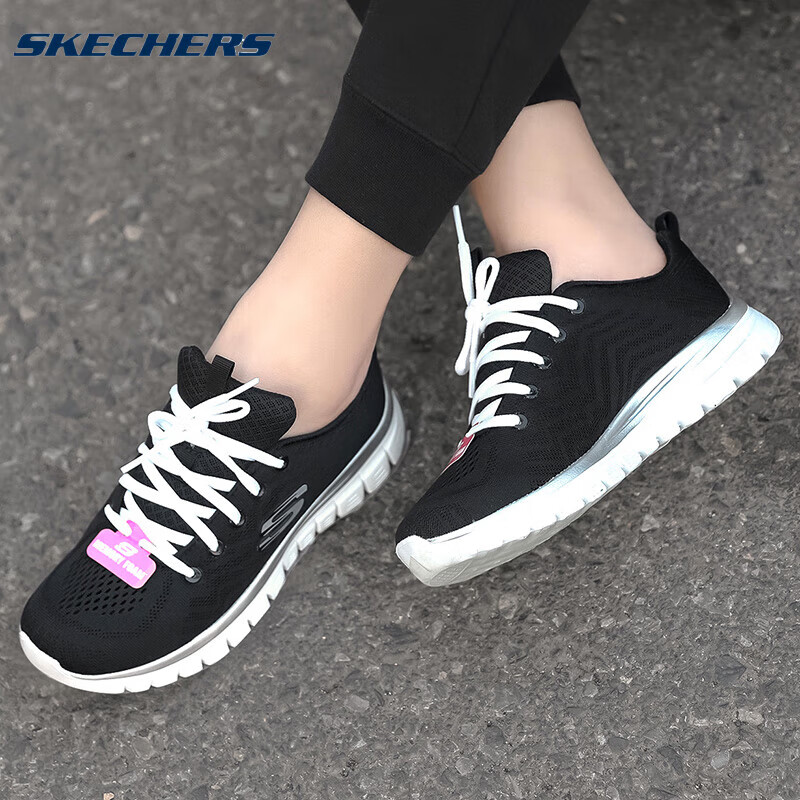 Skechers Women's Shoes, Breathable Mesh Walking Shoes, Sports Shoes with Shock Absorption, Casual Shoes, Mom Shoes, 12615-BKW 5