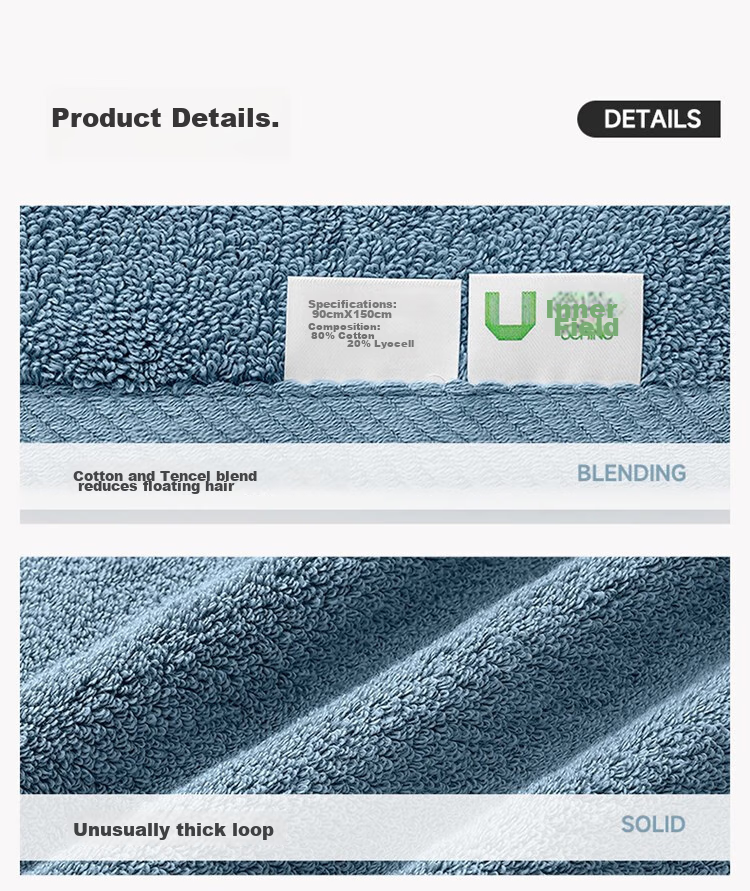 UCHINO Soft 800g Thick Bath Towel, Absorbent Home Use Bath Towel, Couple Style Large Towel, Glass Blue + Laundry Bag 7