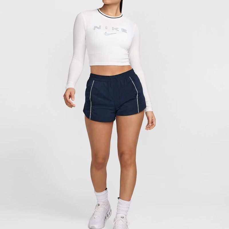 NIKE Spring And Summer Women's Long-Sleeve Round Neck T-Shirt, Sports Casual, Fitted Top FZ2859-100 White M 5