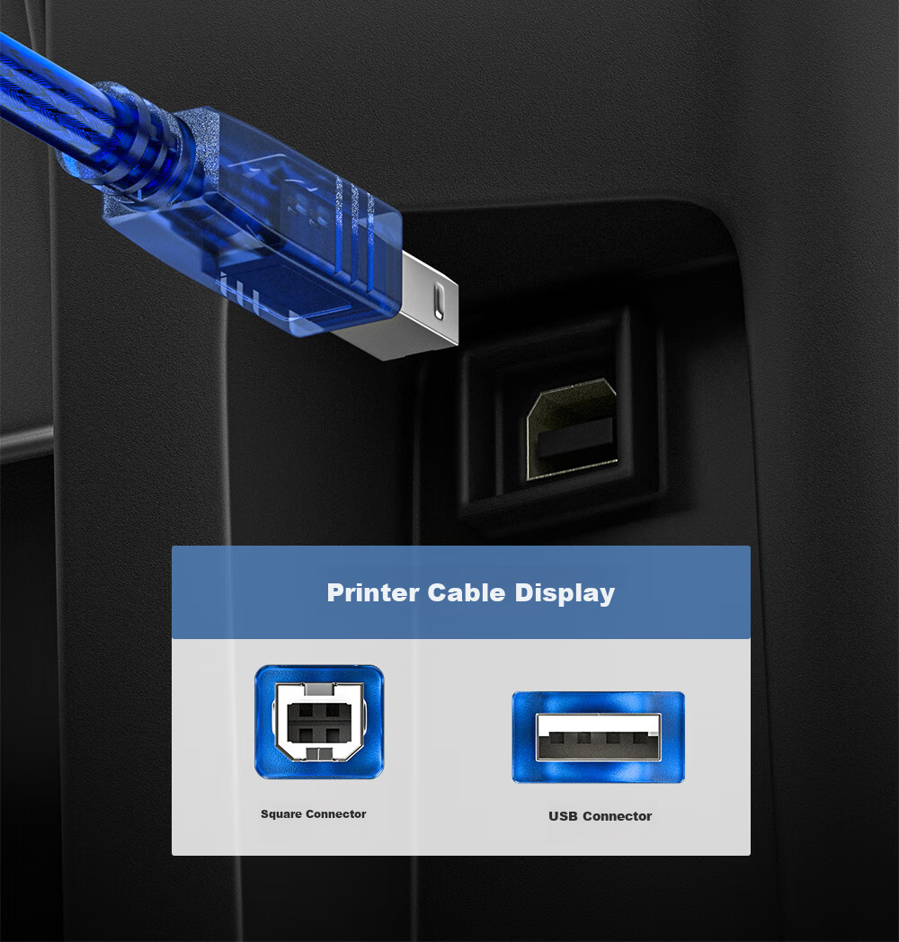 BURLEFRAN Printer Data Cable USB3.0AM/BM Square Connector High-Speed Printing Cable Universal for HP Canon Epson Printer Connection Blue 3 Meters 3