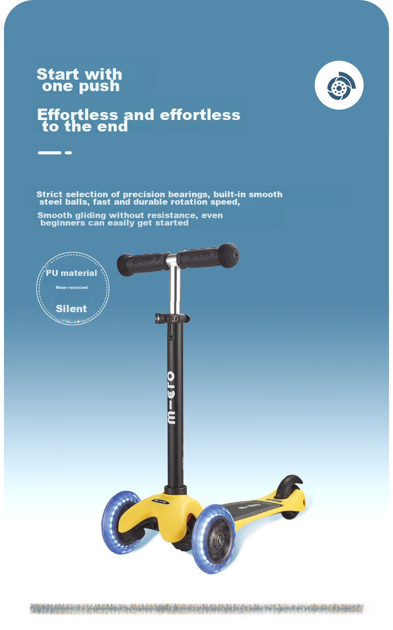 Micro Maiguo Children's Scooter for Ages 2-5, Outdoor Kick Scooter, Kids' Ride-On Toy, Yellow with LED Wheels 4