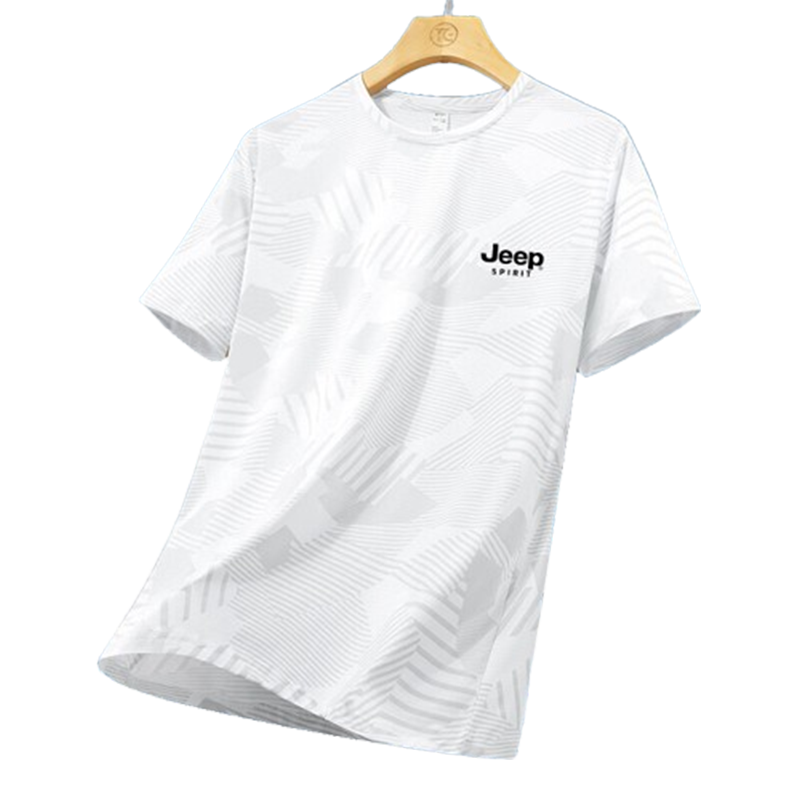 JEEP SPIRIT Ice Silk Short-Sleeve T-Shirt for Men, Summer Casual Half-Sleeve Top, Round Neck Outdoor Quick-Dry Lightweight, Black, 5XL