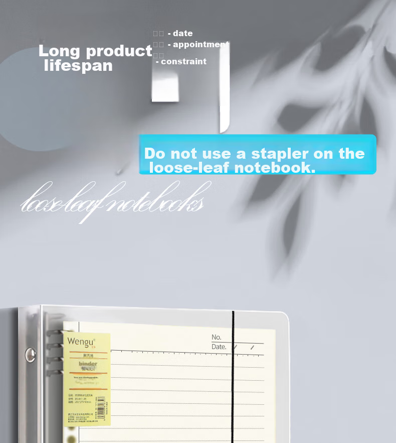 Wengu Notebook A4 Student Stationery Exam Research Thick Journal Detachable Iron Clip Loose-Leaf Notebook Cover with 9 Holes Lightweight Simple Ins Style Non-Slip Shell A4-9H 1