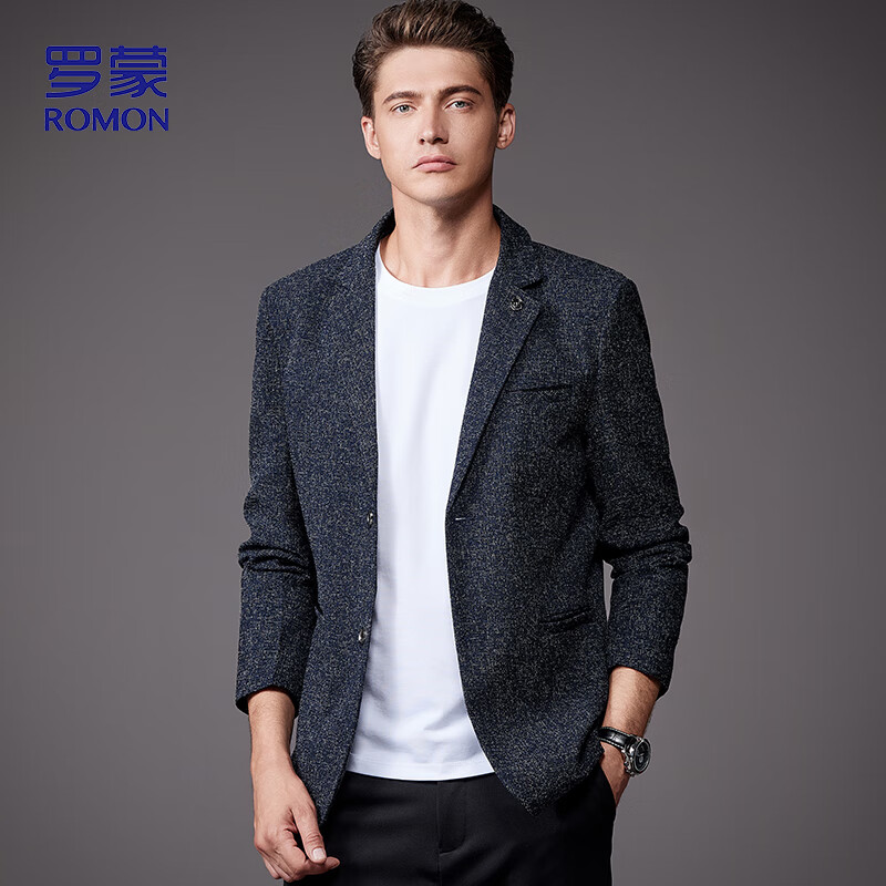 ROMON Men's Fashion Business Single-Breasted Suit Jacket Casual Blazer YT2058 Blue XL