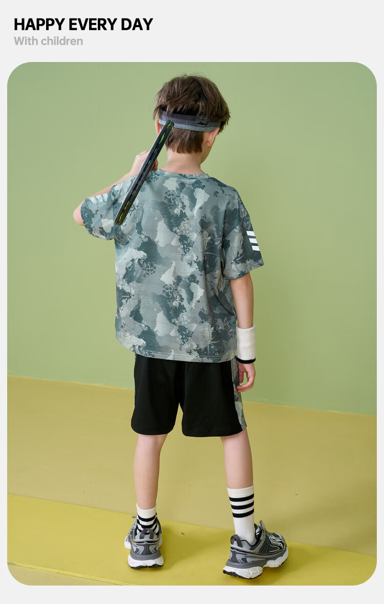 ASK JUNIOR Children's Clothing Set, Boys' Summer Thin Breathable Short-Sleeve T-Shirt And Shorts, Sports Running Two-Piece Set, Tennis Outfit 32