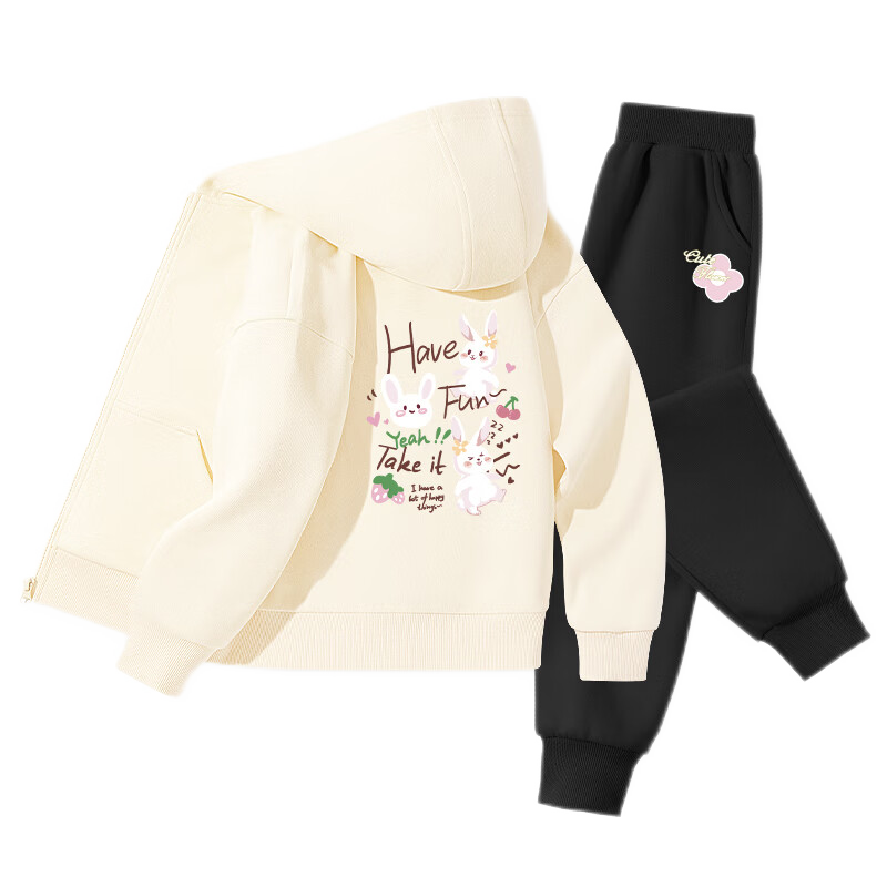 Jeanswest Girls' Spring Jacket 2025, Children's Sportswear Set, Stylish Hooded Cardigan for Girls, Autumn Two-Piece Set for Older Childre