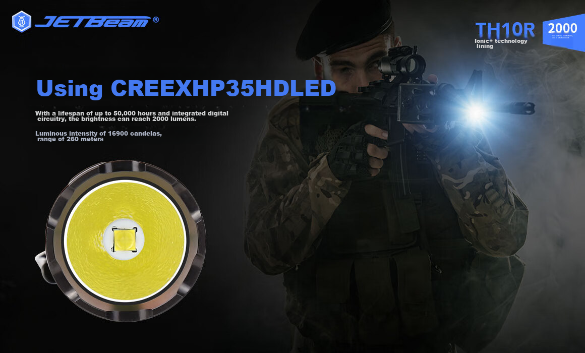 JETBeam TH10R High-Intensity Flashlight, Ultra-Bright Long-Lasting Long-Range Searchlight, Outdoor Emergency Light, Tactical Camping Light 3