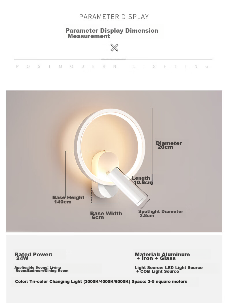 Dengling Wall Lamp, Full Spectrum Eye Protection LED, Bedroom Bedside Reading Light, Rotating with Spotlight, Modern Minimalist Lighting Fixture 15