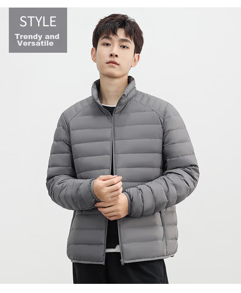 YAYA Men's Short Ribbed down Jacket with Stand Collar, Solid Color, Warm Duck down, Versatile Fashionable Couple's Lightweight down Coat 19