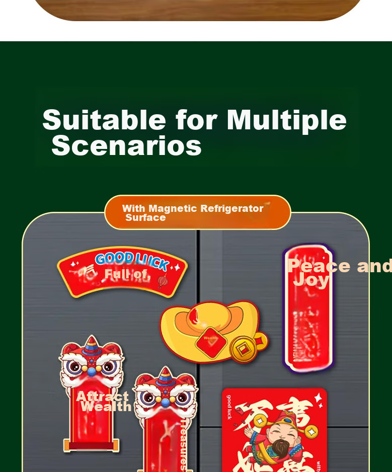 Aimohui Refrigerator Magnets, Soft Magnetic Fortune Attracting Stickers for Home Spring Festival Decoration, Full of Good Luck, Creative Stickers, Set of Six 9