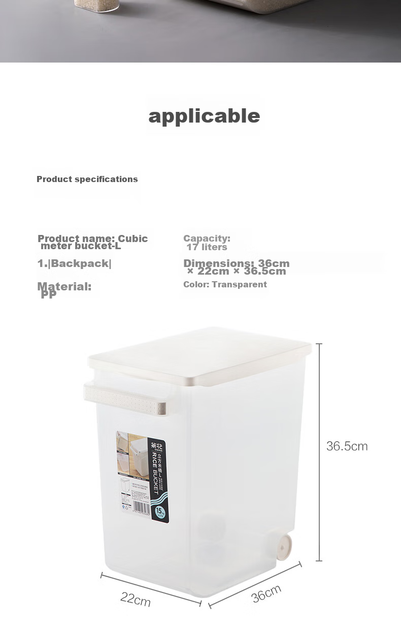 CHAHUA Kitchen Storage Container, Rice Bucket with Wheels, Moisture-Proof Sealed, PP Material, White, for Home Use, 10L Capacity 2