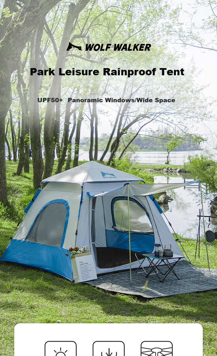 Langxingzhe Outdoor Tent, Picnic Park Leisure Sunshade, for 3-4 People, Large Space, Fully Automatic Quick-Open No Assembly Required, Blue 1