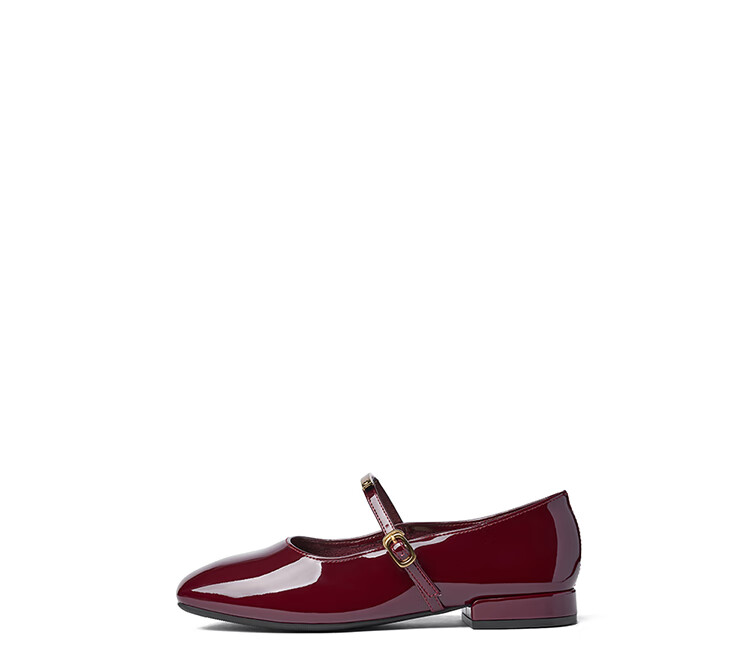 Josiny Single Shoes, 2026 Spring New Red Retro Hepburn Style Leather Shoes, Shallow French Mary Jane Shoes, Deep Red, Size 37 15